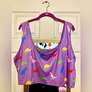 Plus Size Purple Dinosaur Print Stretch Crop Top Tank Top 3X 4X